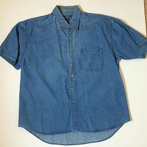 Pacific scene blue denim button front short sleeve